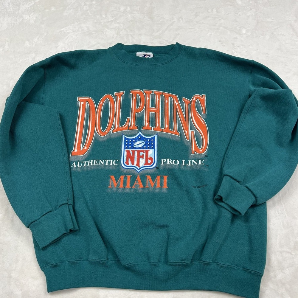 Logo Athletic Sweatshirt Mens L Teal Miami Dolphins 1996 NFL Pro Line Vintage